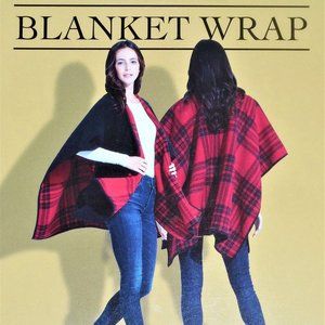 Woolrich Chili Checks/Black Reversible Fashion Blanket Wrap Poncho